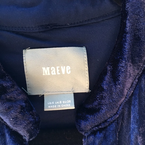 Anthro Maeve Navy Velvet Button Down Tunic - Picture 3 of 6